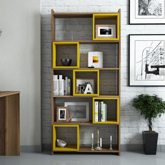 Polica za knjige, Box - Walnut, Yellow