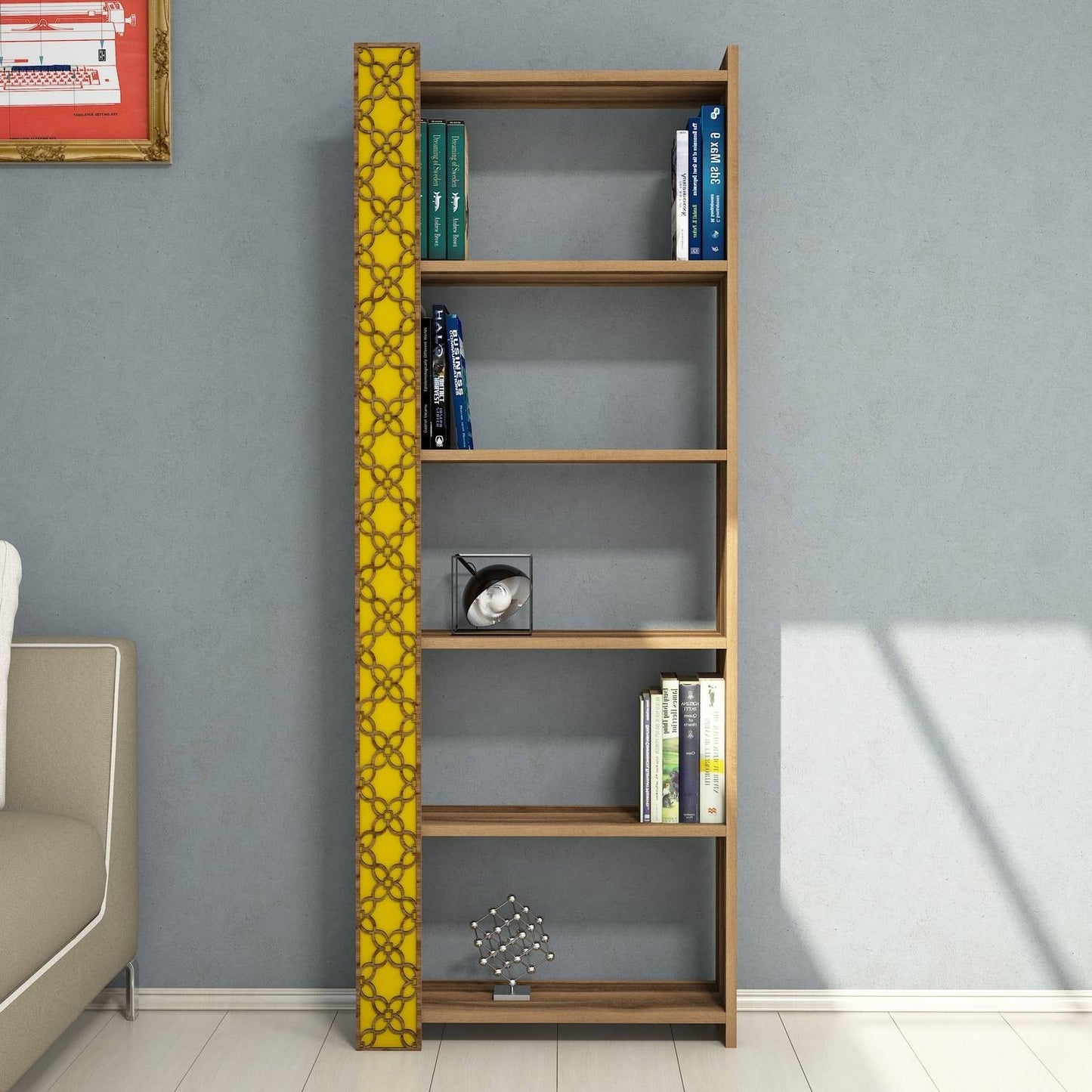 Polica za knjige, City - Walnut, Yellow