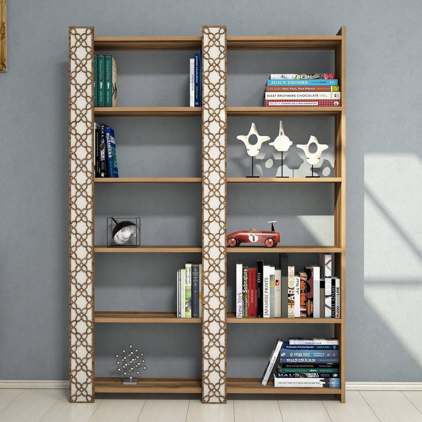 Polica za knjige, City 2 - Walnut, Cream