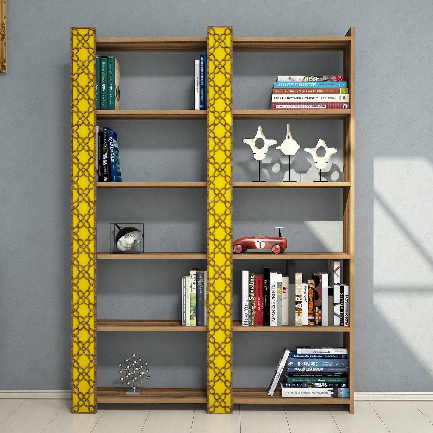 Polica za knjige, City 2 - Walnut, Yellow