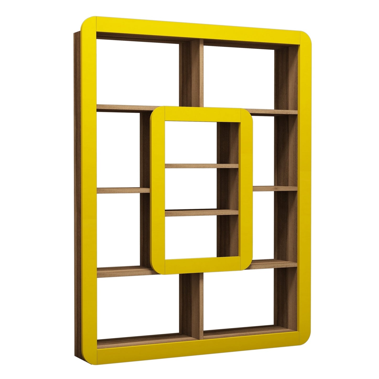 Polica za knjige, Orkide - Walnut, Yellow
