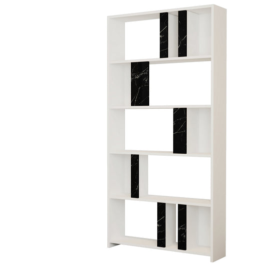 Polica za knjige, Lima - White, Black Marble