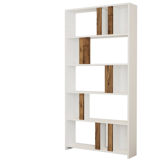 Polica za knjige, Lima - White, Walnut