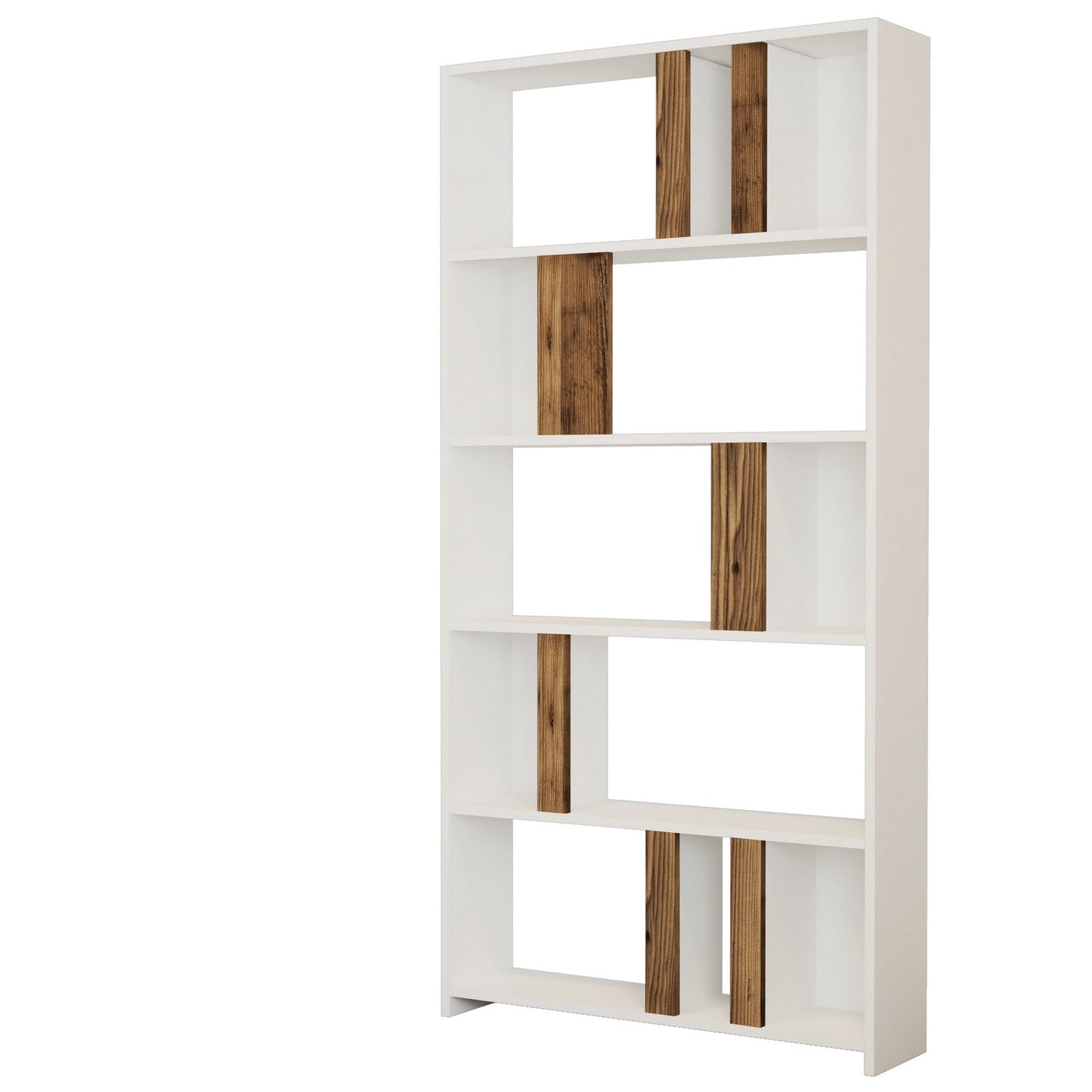 Polica za knjige, Lima - White, Walnut