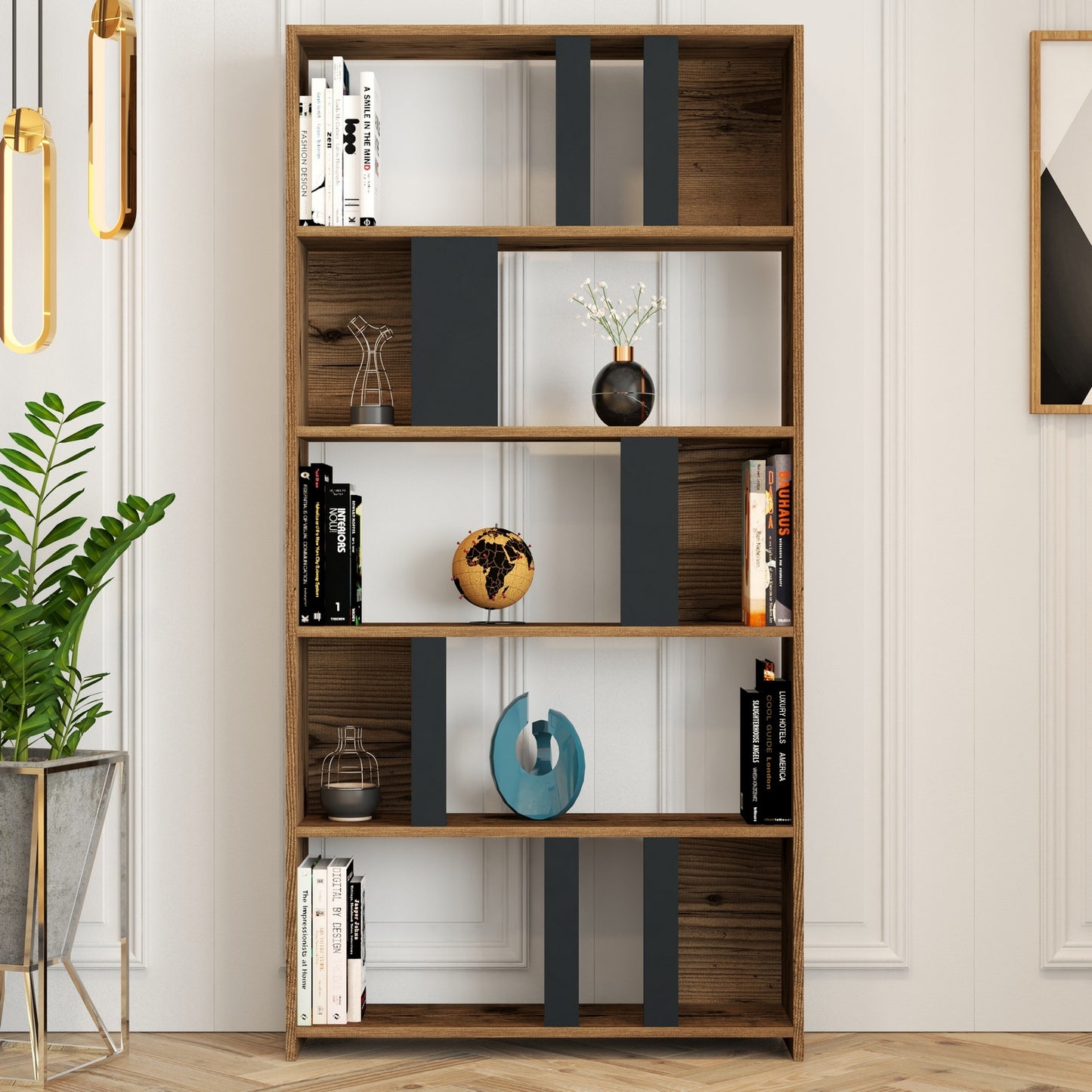 Polica za knjige, Lima - Walnut, Anthracite