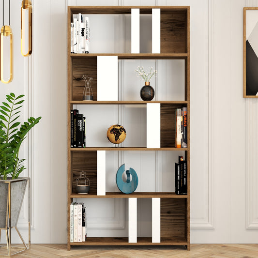 Polica za knjige, Lima - Walnut, White