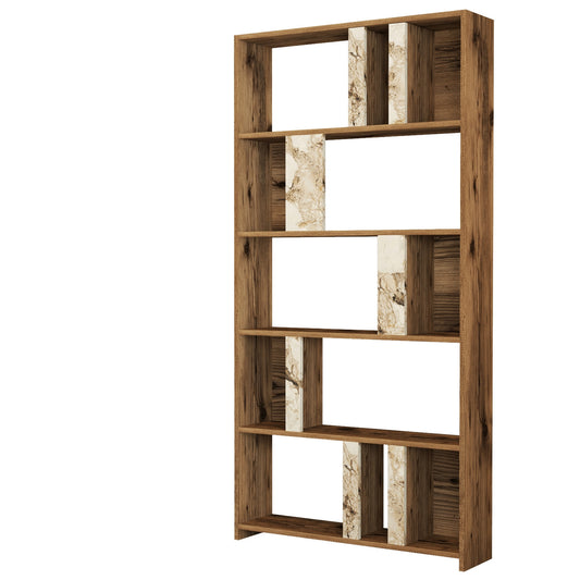 Polica za knjige, Lima - Walnut, White Marble