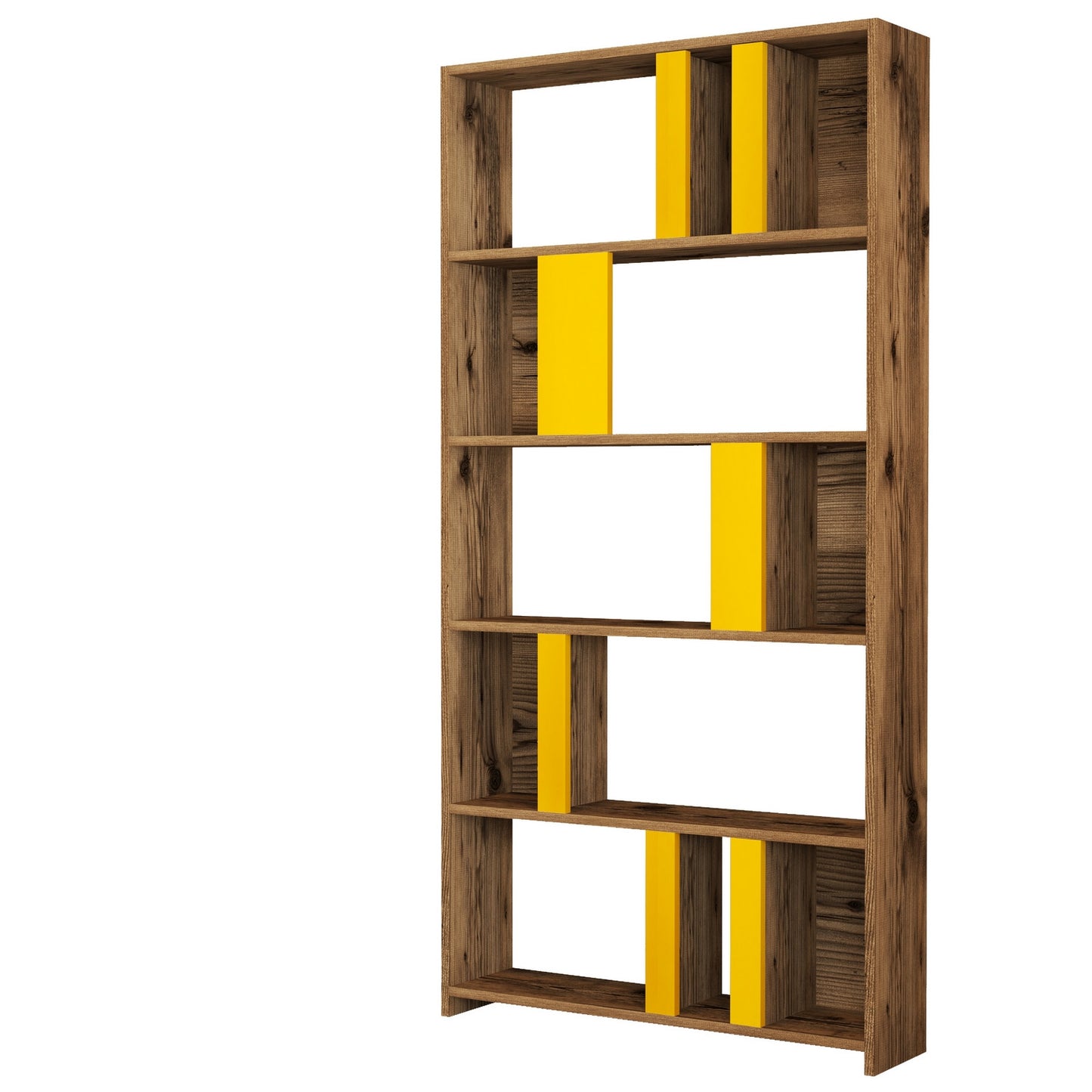 Polica za knjige, Lima - Walnut, Yellow