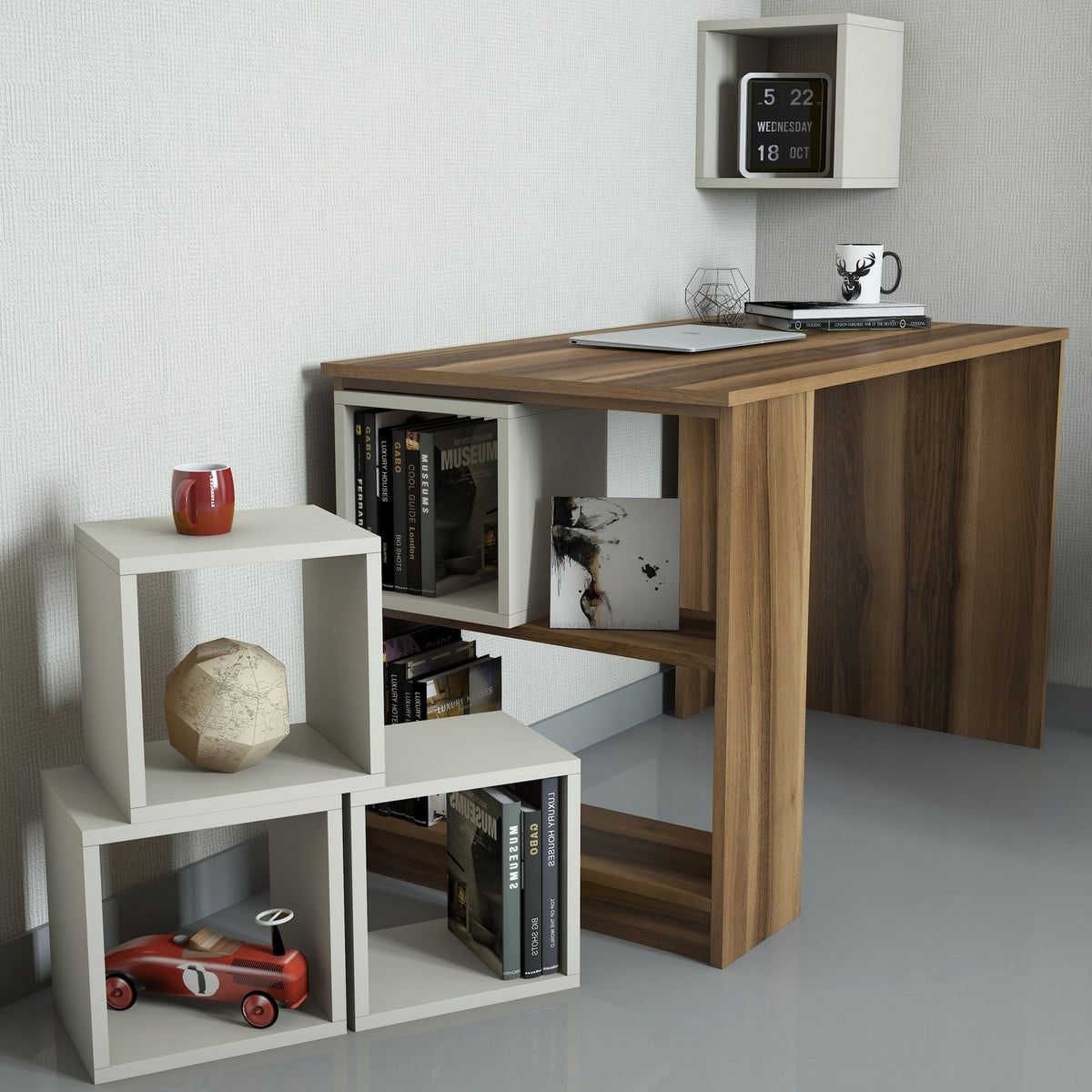 Studijski stol, Box - Orah, Krema