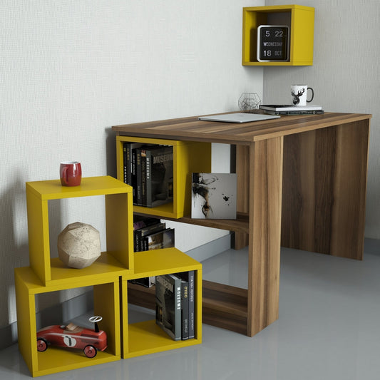Studijski stol, Box - Walnut, Yellow