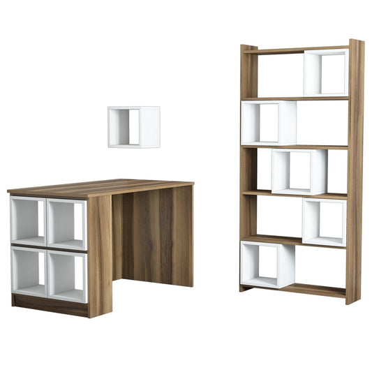Studijski stol i policu za knjige, Box - Walnut, White
