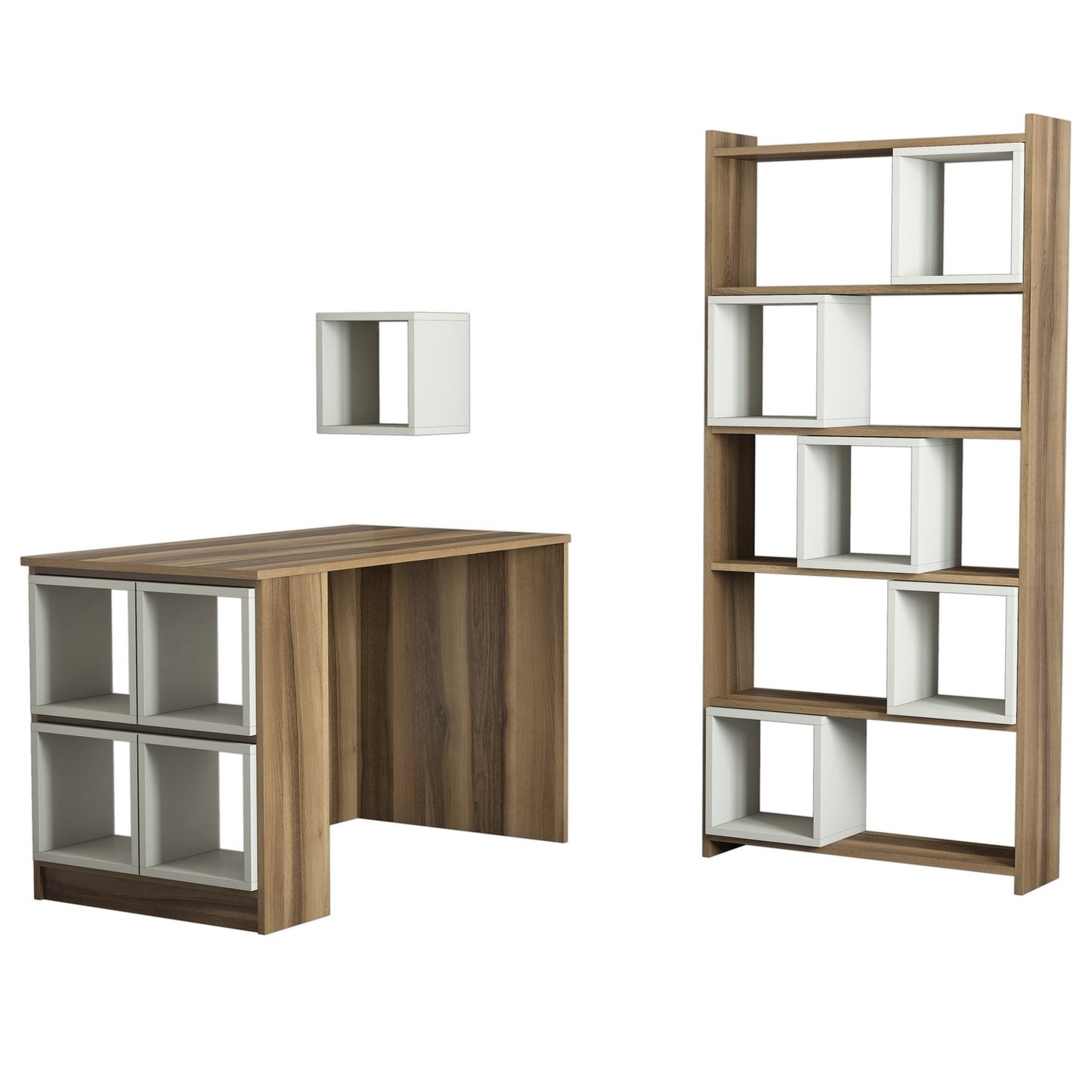 Studijski stol i policu za knjige, Box - Walnut, Cream