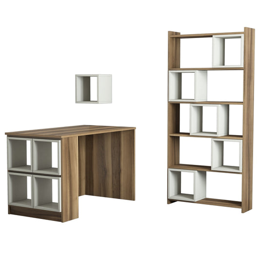 Studijski stol i policu za knjige, Box - Walnut, Cream