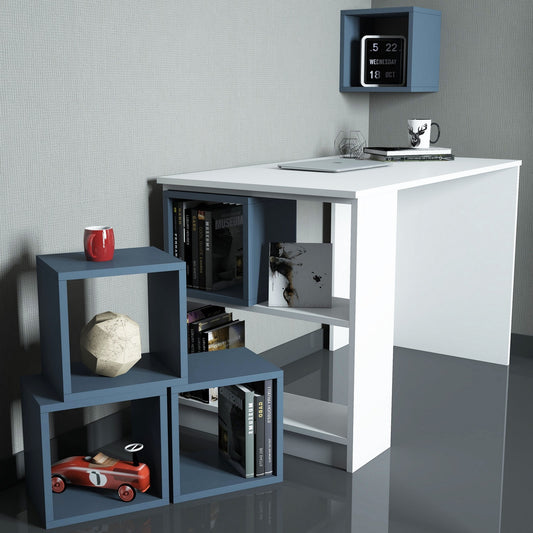 Studijski stol i policu za knjige, Box - White, Blue