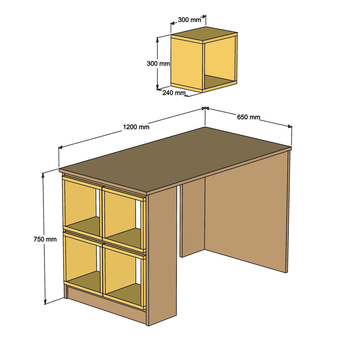 Studijski stol, Box - White, Yellow