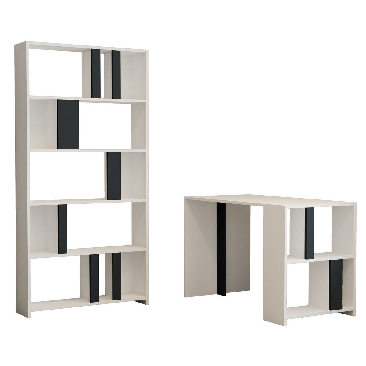 Studijski stol i policu za knjige, Lima - White, Anthracite