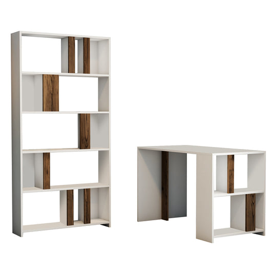 Studijski stol i policu za knjige, Lima - White, Walnut