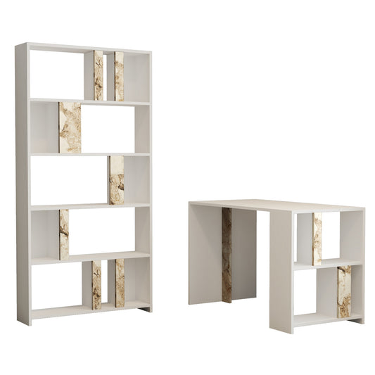 Studijski stol i policu za knjige, Lima - White Marble