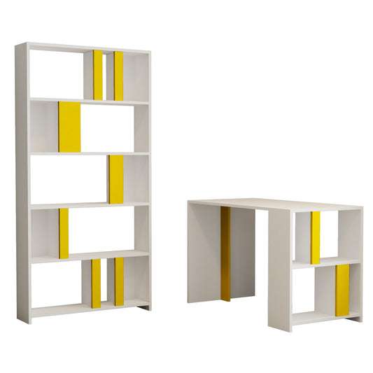 Studijski stol i policu za knjige, Lima - White, Yellow
