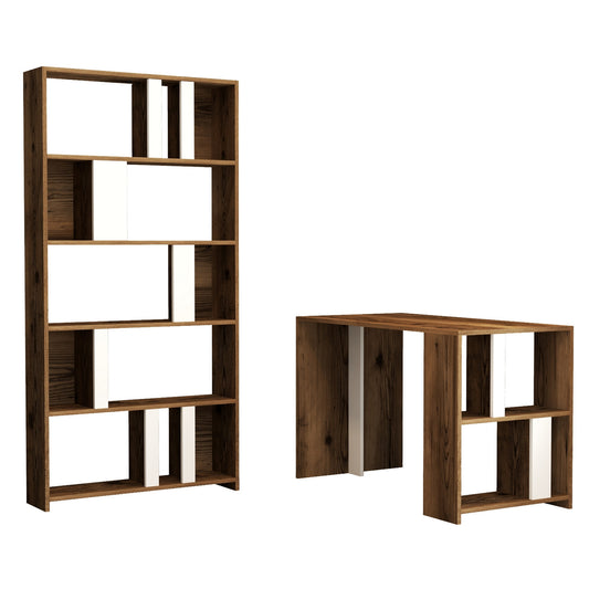 Studijski stol i policu za knjige, Lima - Walnut, White