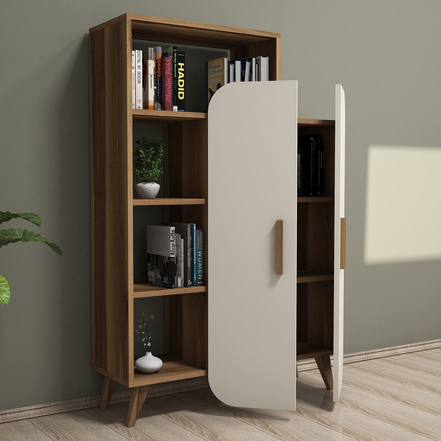 Polica za knjige, Form - Walnut, Cream