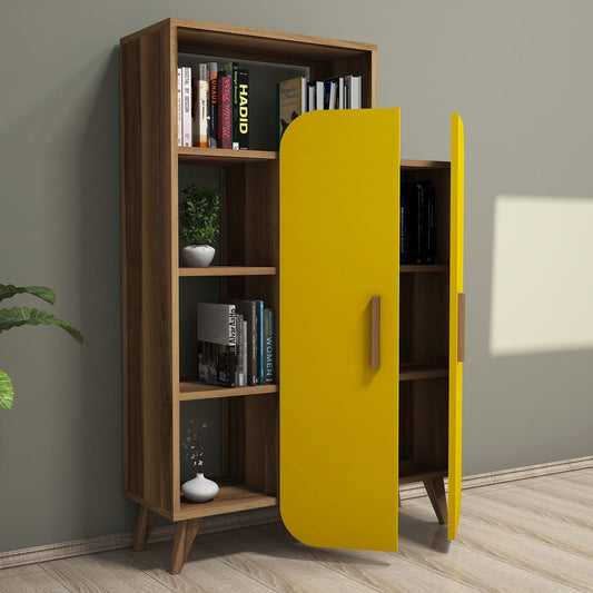 Polica za knjige, Form - Walnut, Yellow