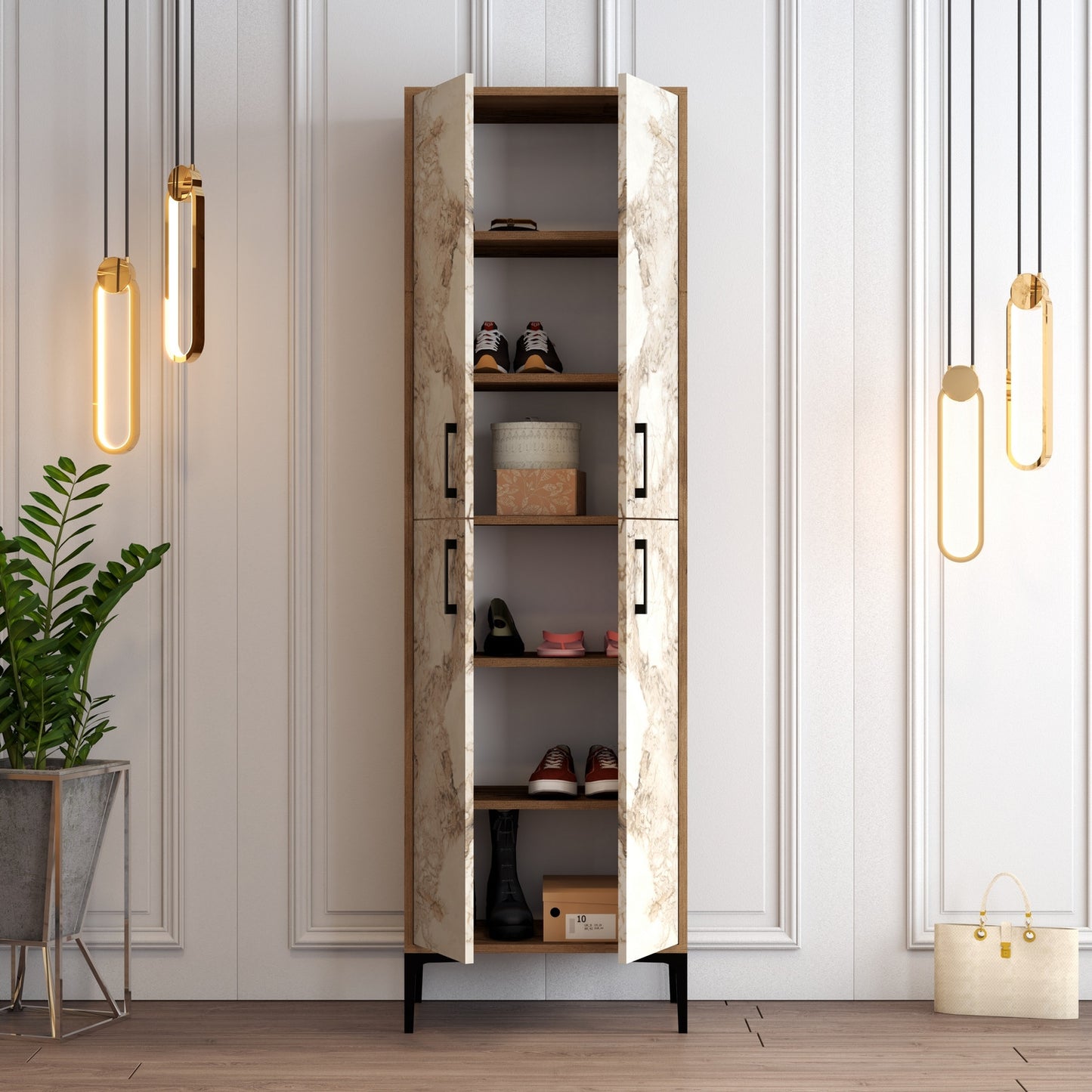 Ormar za cipele, Berlin A - Walnut, White Marble
