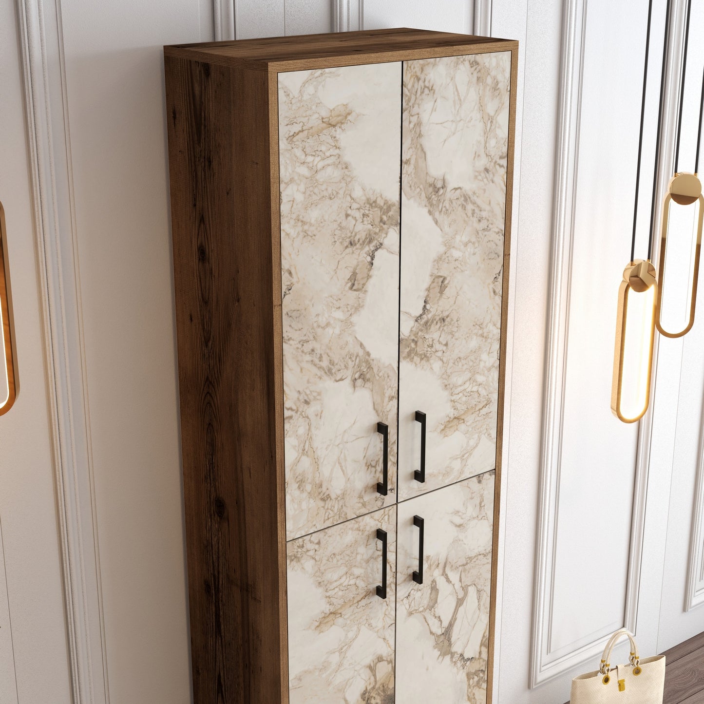 Ormar za cipele, Berlin A - Walnut, White Marble