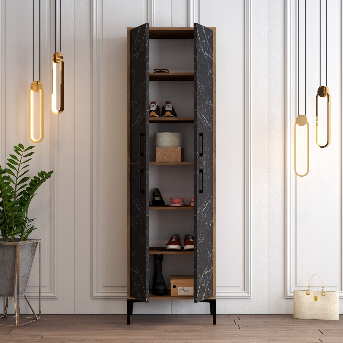 Ormar za cipele, Berlin A - Walnut, Black Marble