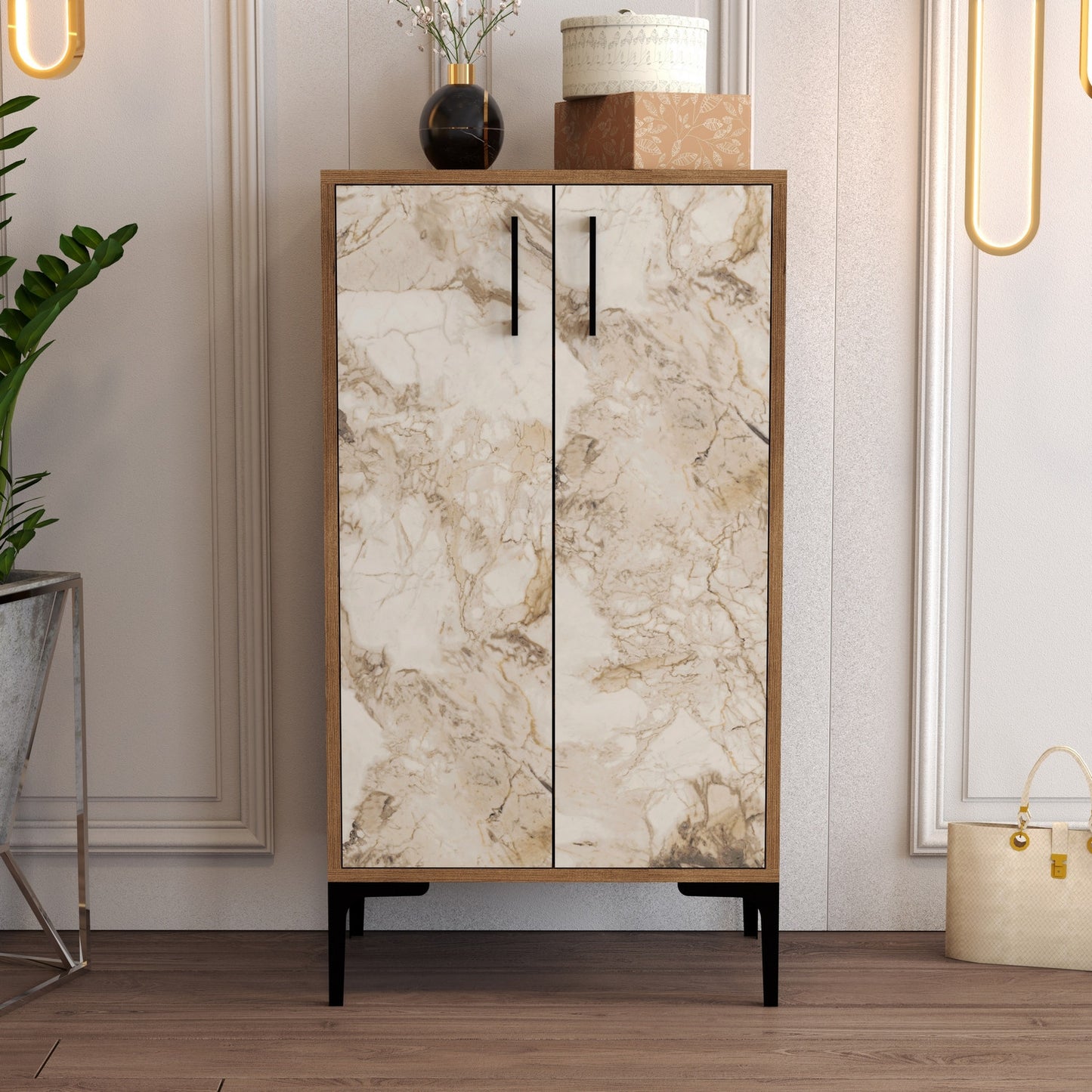 Ormar za cipele, Prag - Walnut, White Marble
