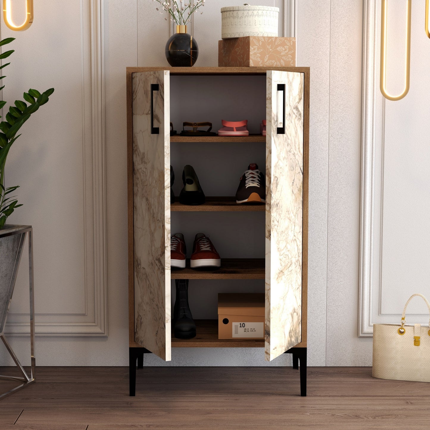 Ormar za cipele, Prag - Walnut, White Marble