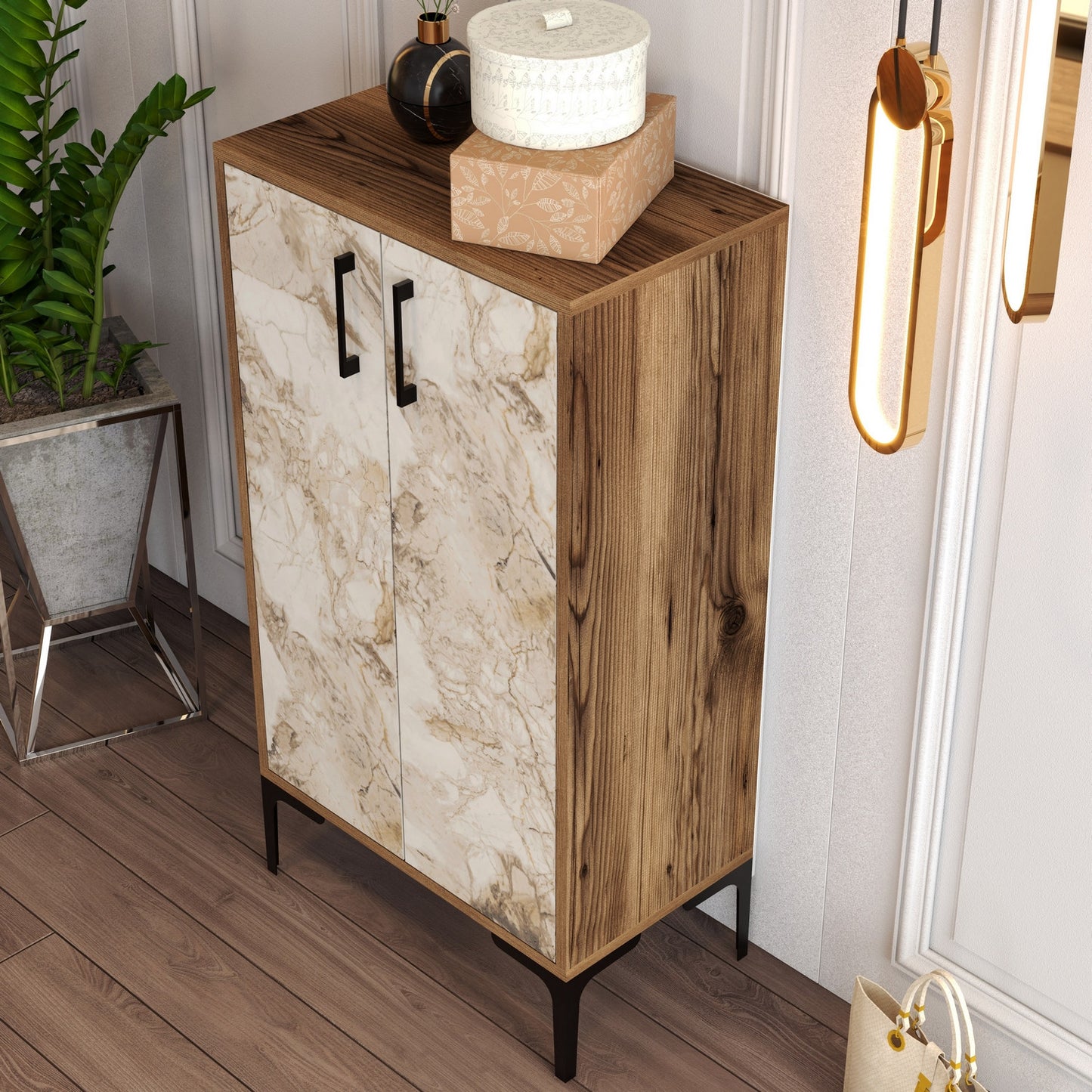 Ormar za cipele, Prag - Walnut, White Marble