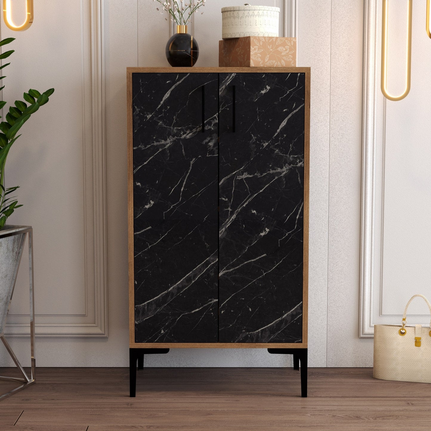 Ormar za cipele, Prag - Walnut, Black Marble