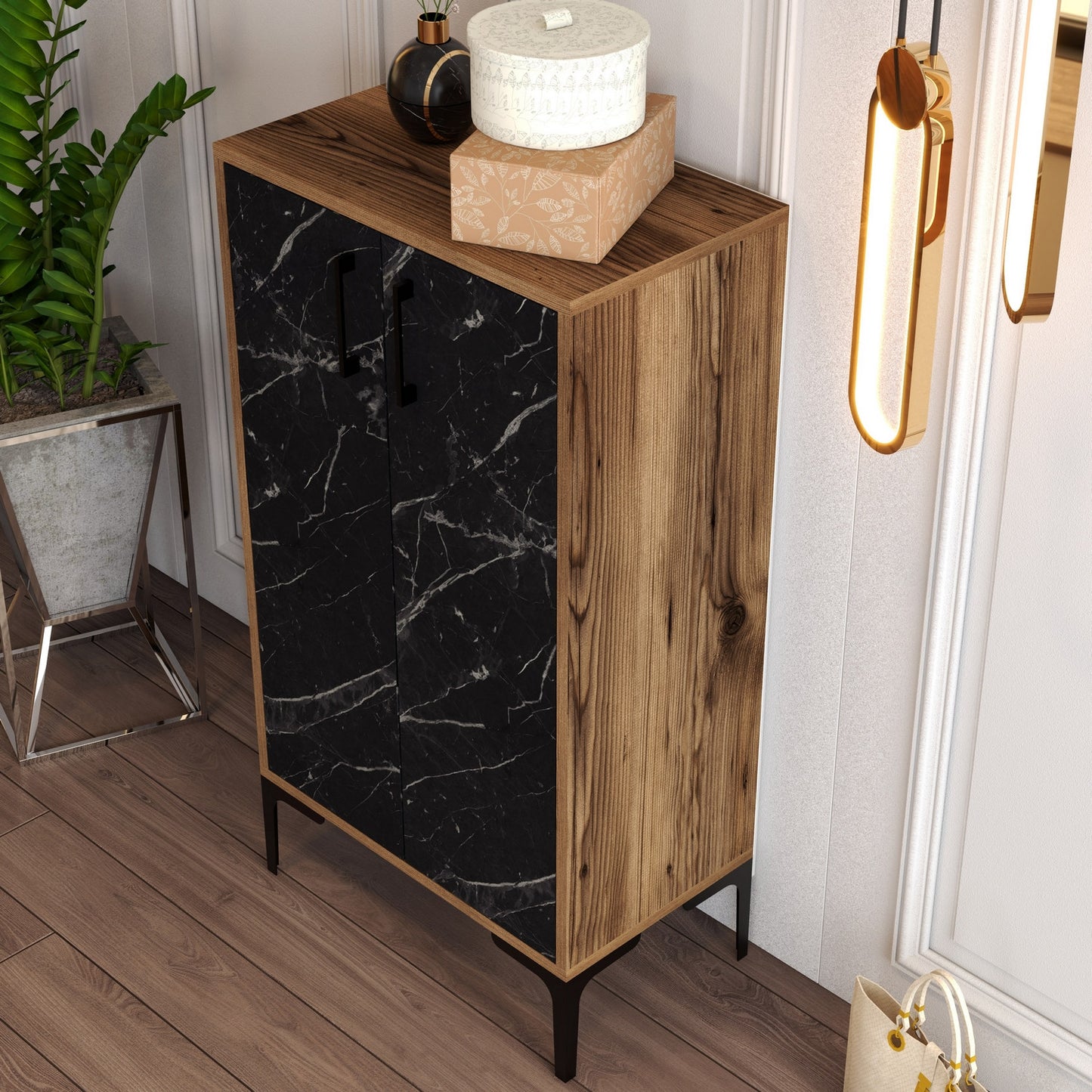 Ormar za cipele, Prag - Walnut, Black Marble