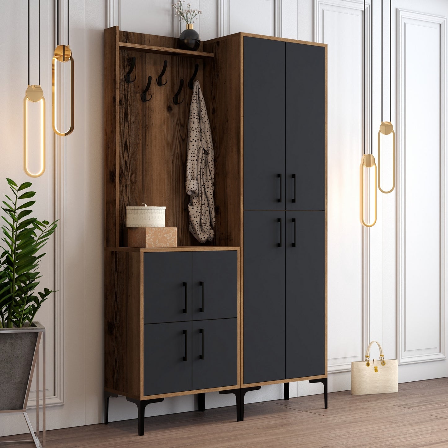 Ormar za predsoblje, Berlin BA - Walnut, Anthracite