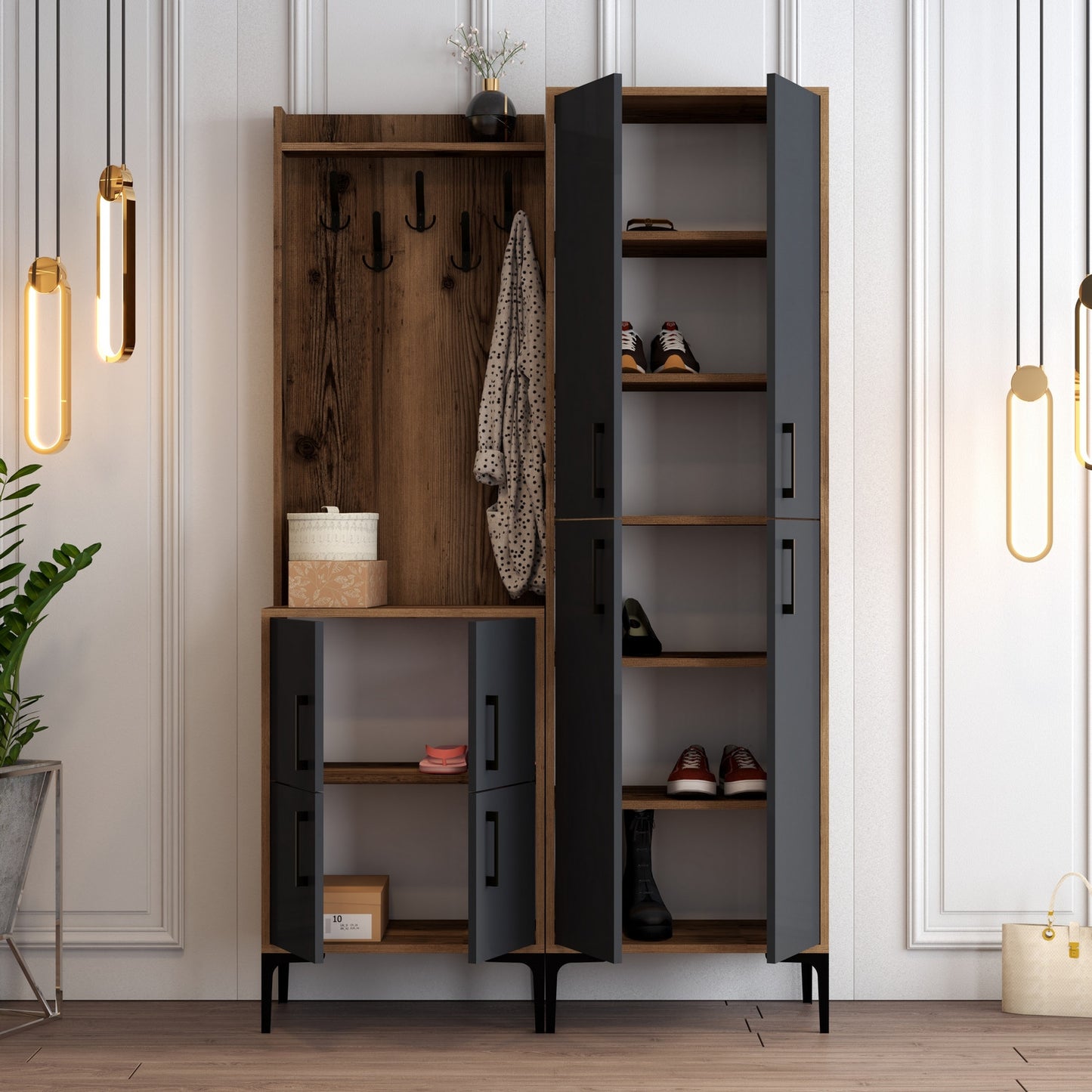 Ormar za predsoblje, Berlin BA - Walnut, Anthracite