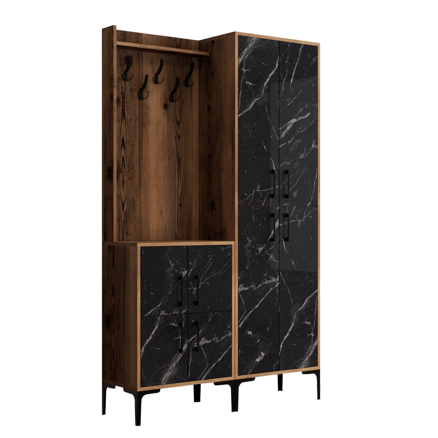 Ormar za predsoblje, Berlin BA - Walnut, Black Marble