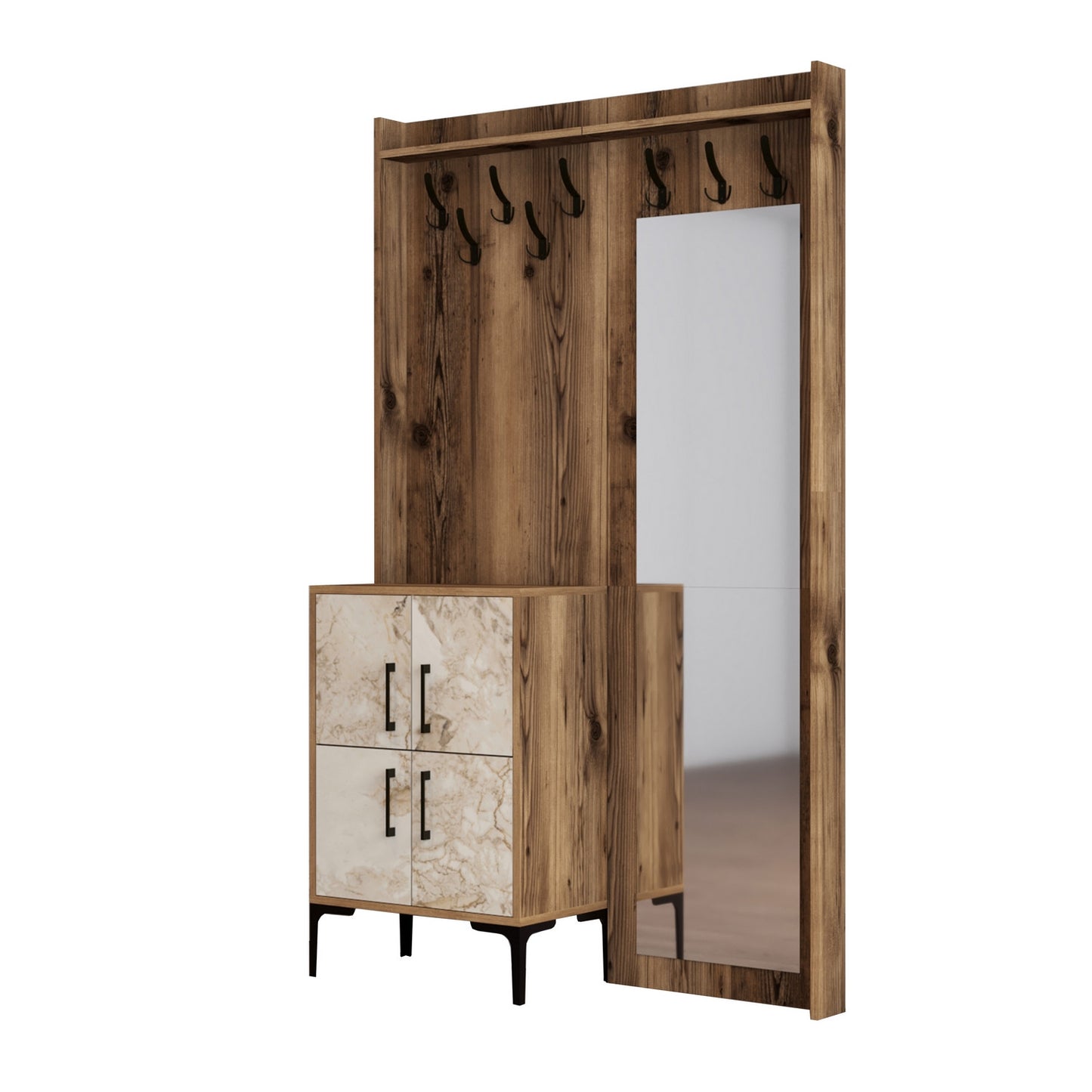 Ormar za predsoblje, Berlin BC - Walnut, White Marble
