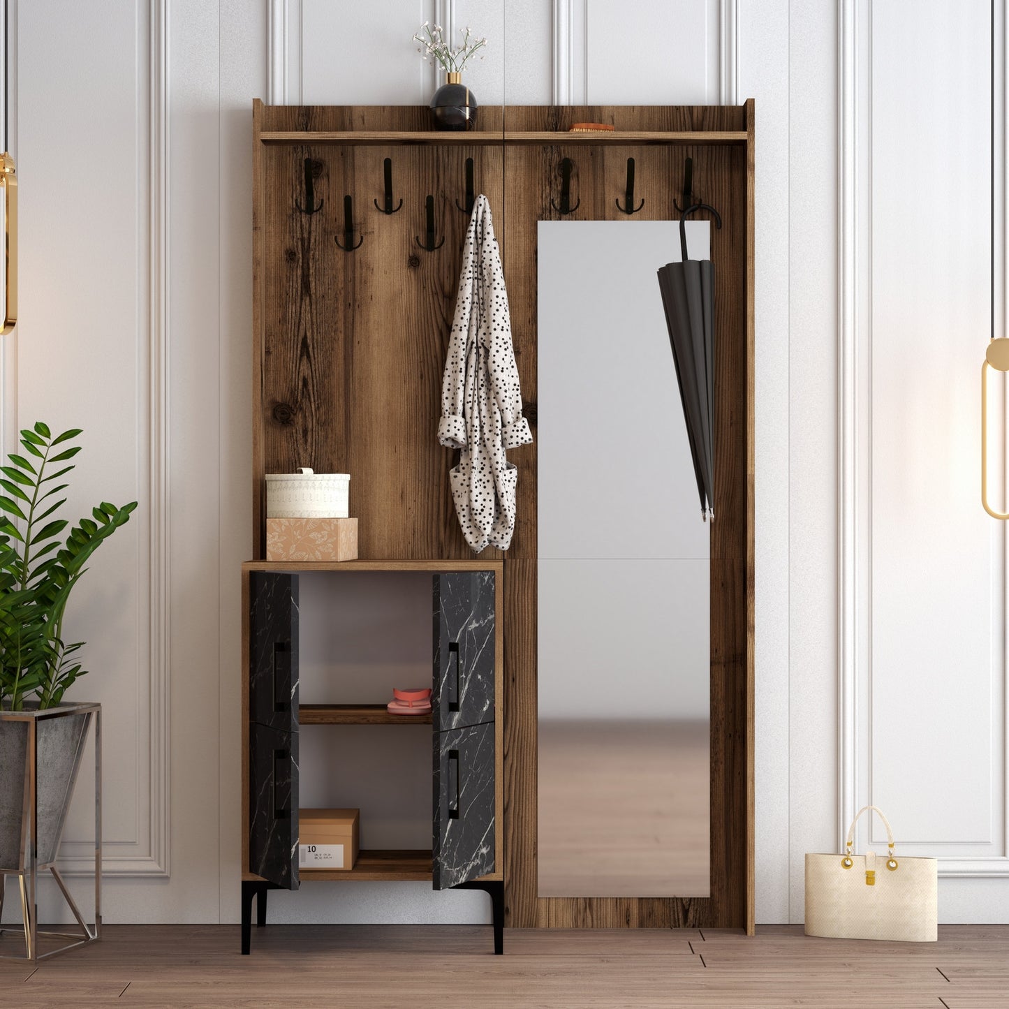 Ormar za predsoblje, Berlin BC - Walnut, Black Marble