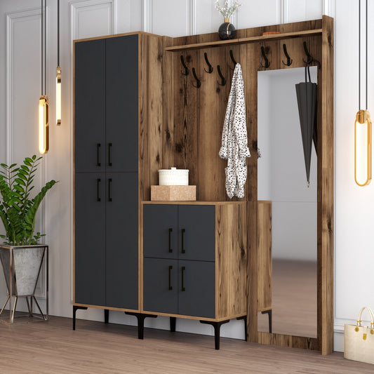 Ormar za predsoblje, Berlin ABC - Walnut, Anthracite