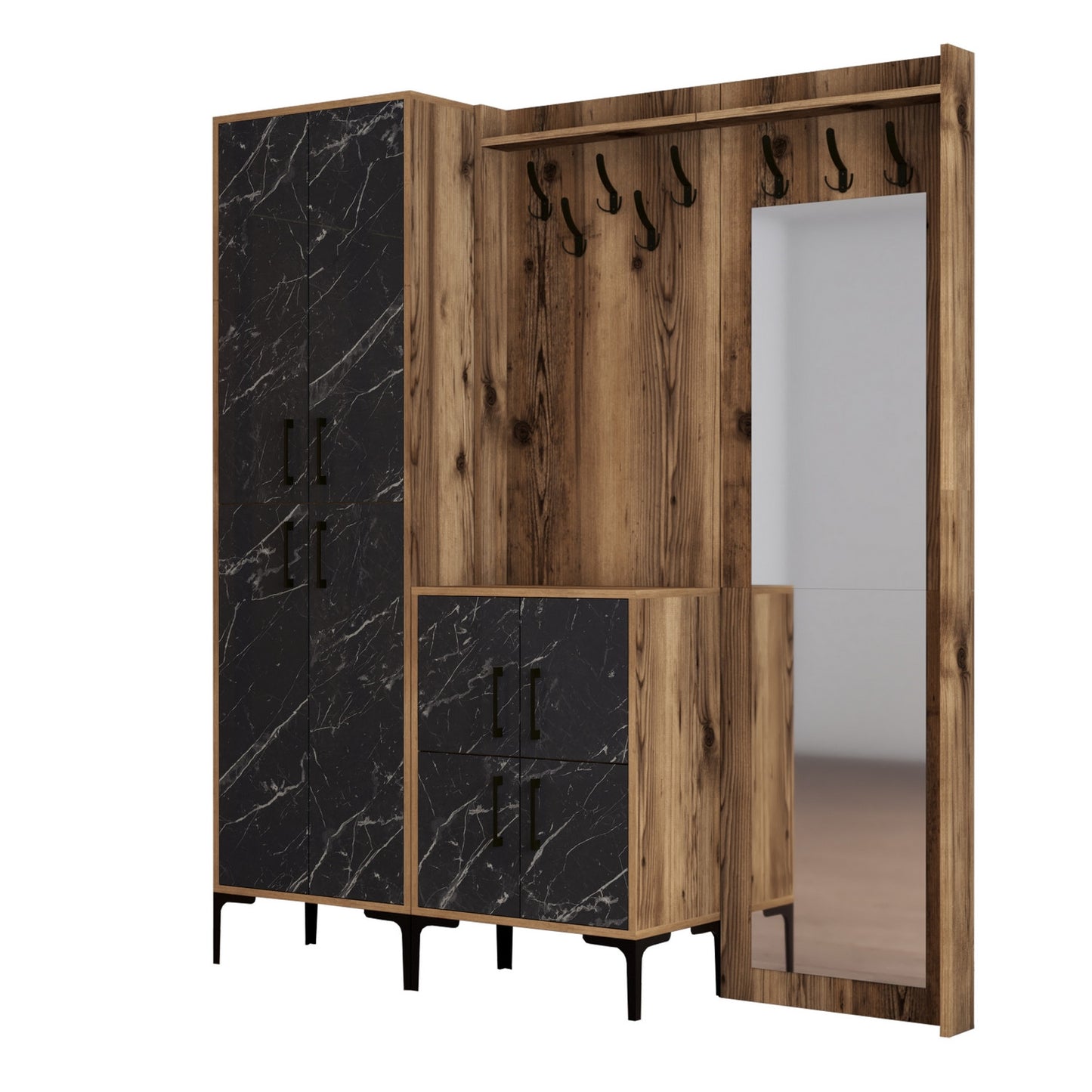 Ormar za predsoblje, Berlin ABC - Walnut, Black Marble