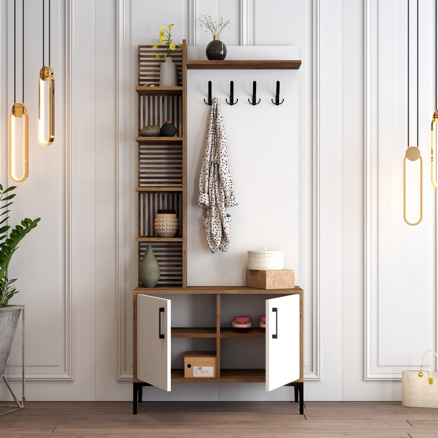 Ormar za predsoblje, Viyana D - Walnut, White