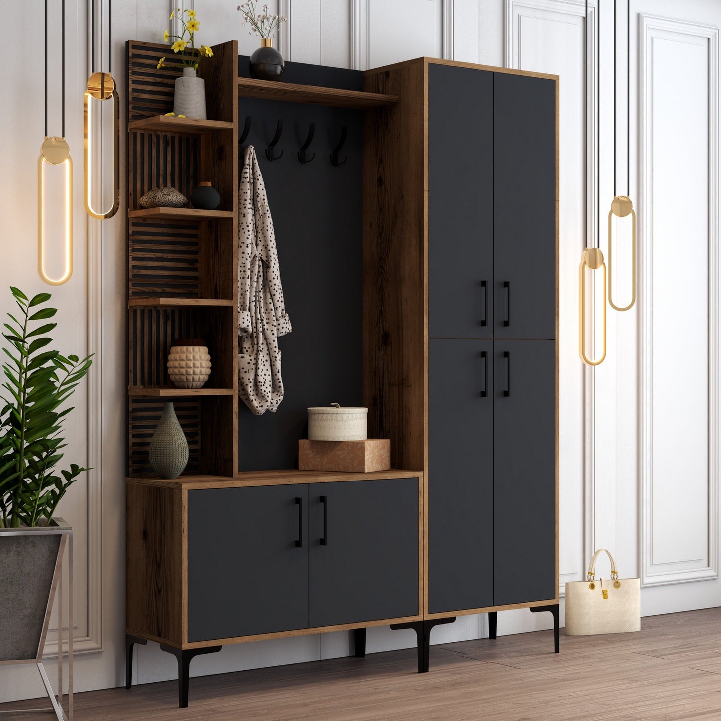 Ormar za predsoblje, Viyana DA - Walnut, Anthracite