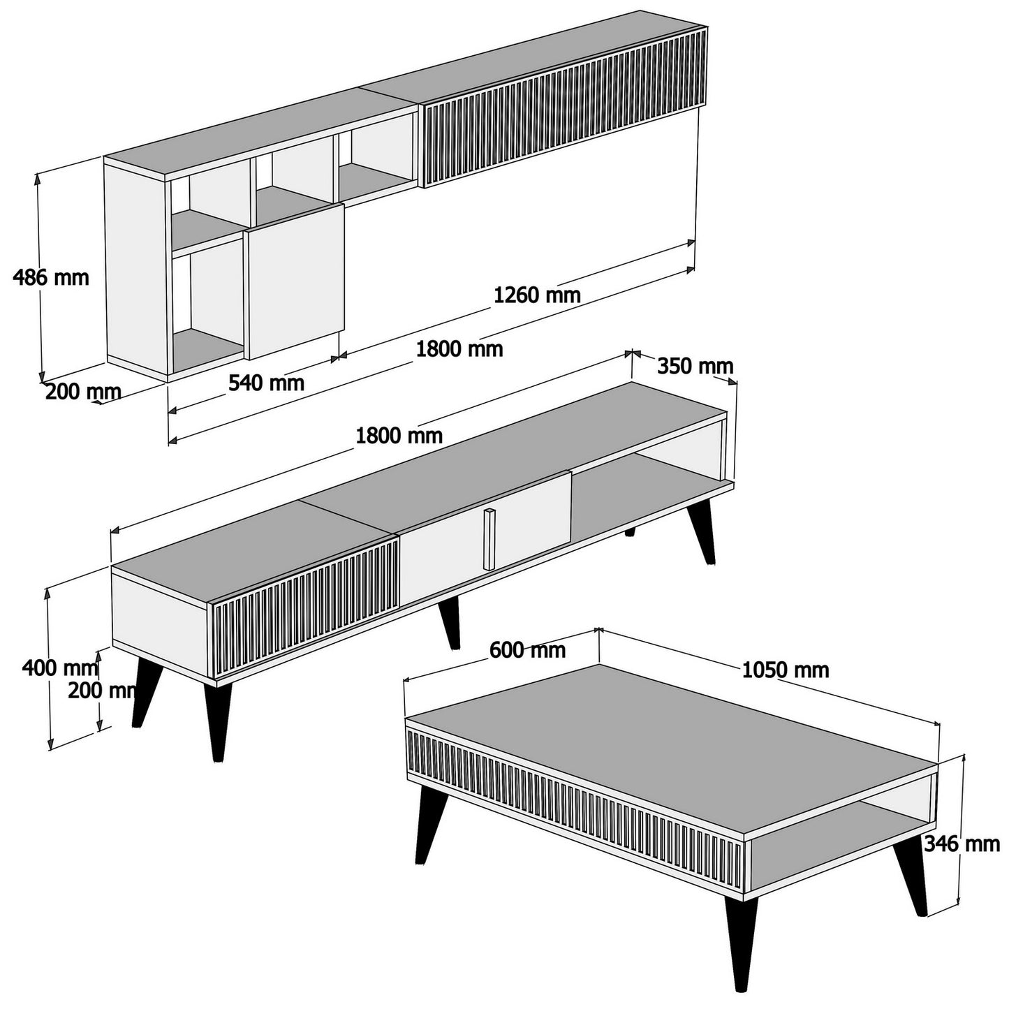 Set namještaja za dnevnu sobu, Milan - Walnut