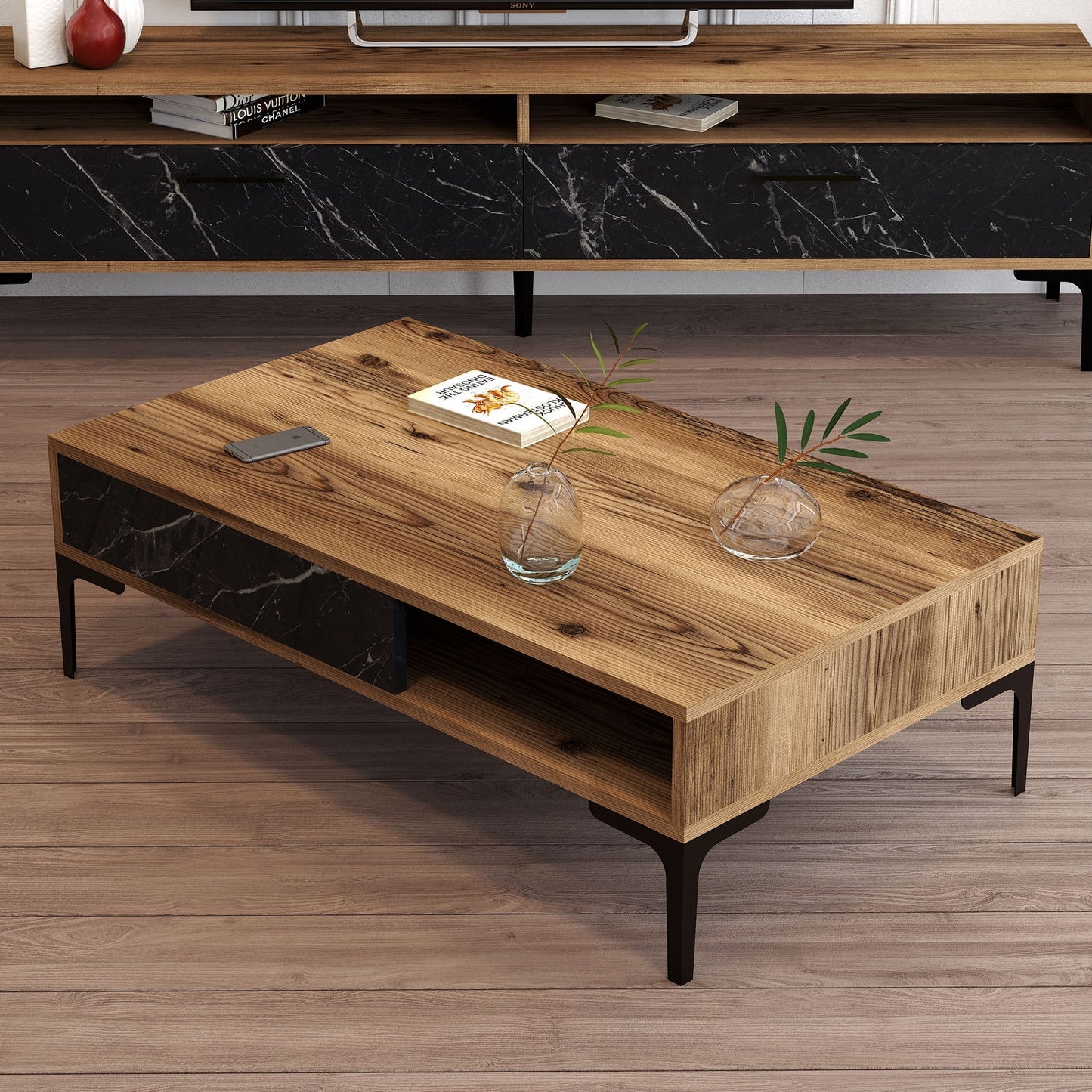 Stolić za kavu, Istanbul - Walnut, Black Marble