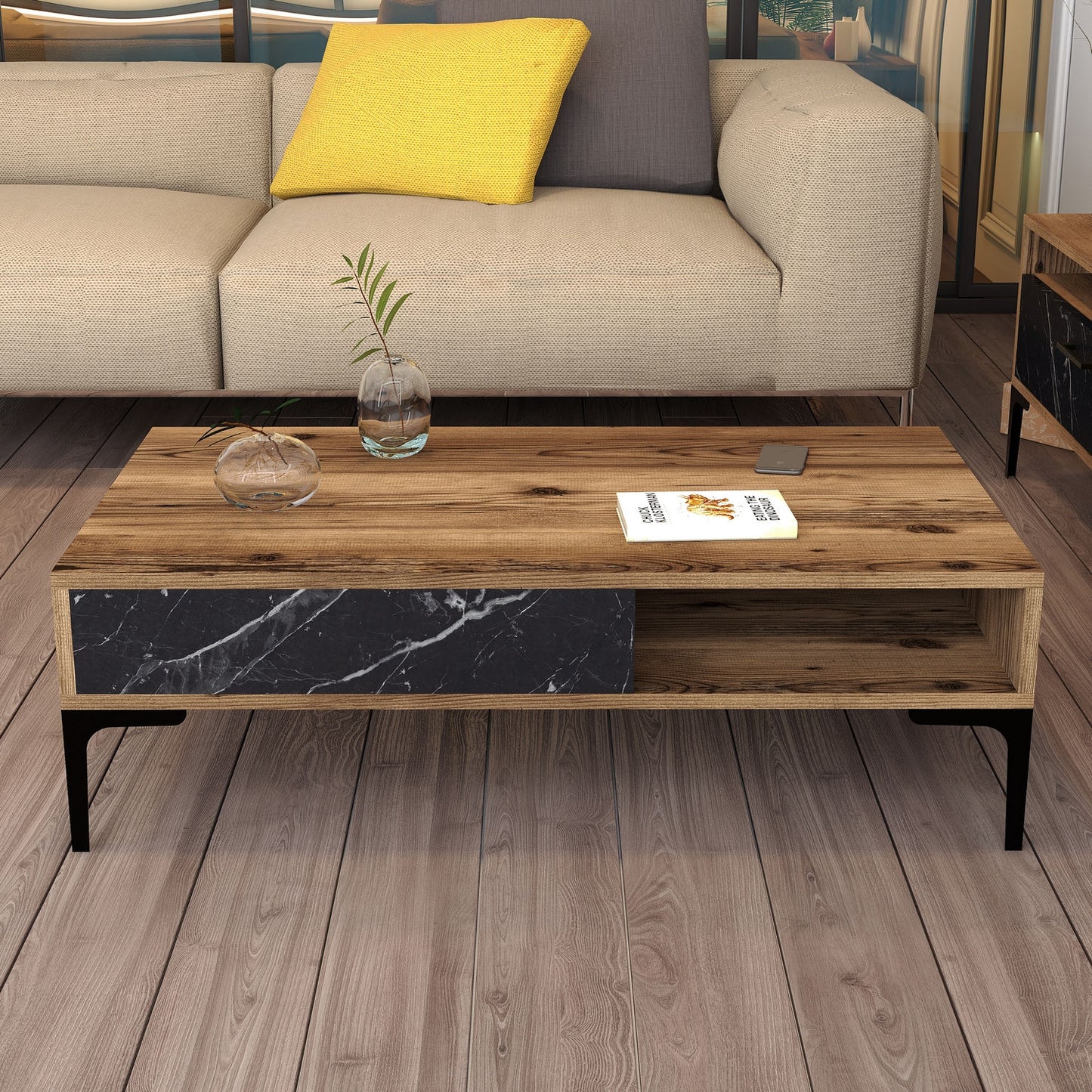 Stolić za kavu, Istanbul - Walnut, Black Marble
