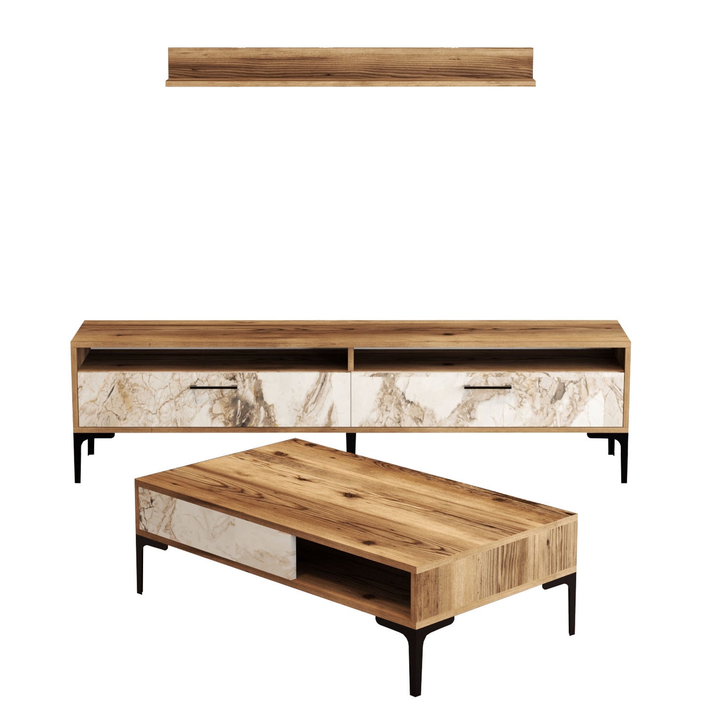 Set namještaja za dnevnu sobu, Istanbul - Walnut, White Marble