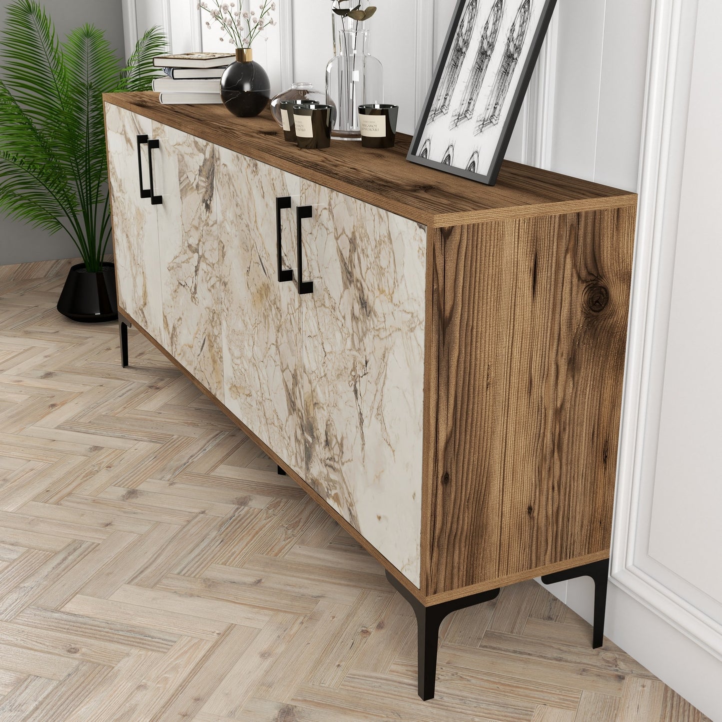 Komoda, Kiev - Walnut, White Marble