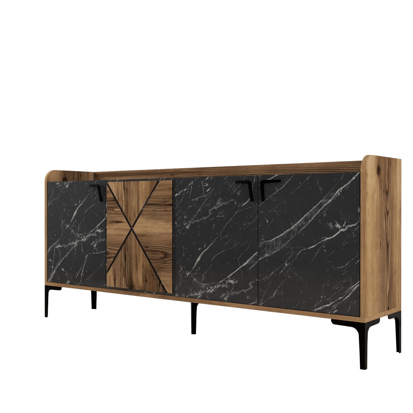 Konzola, Venedik - Walnut, Black Marble