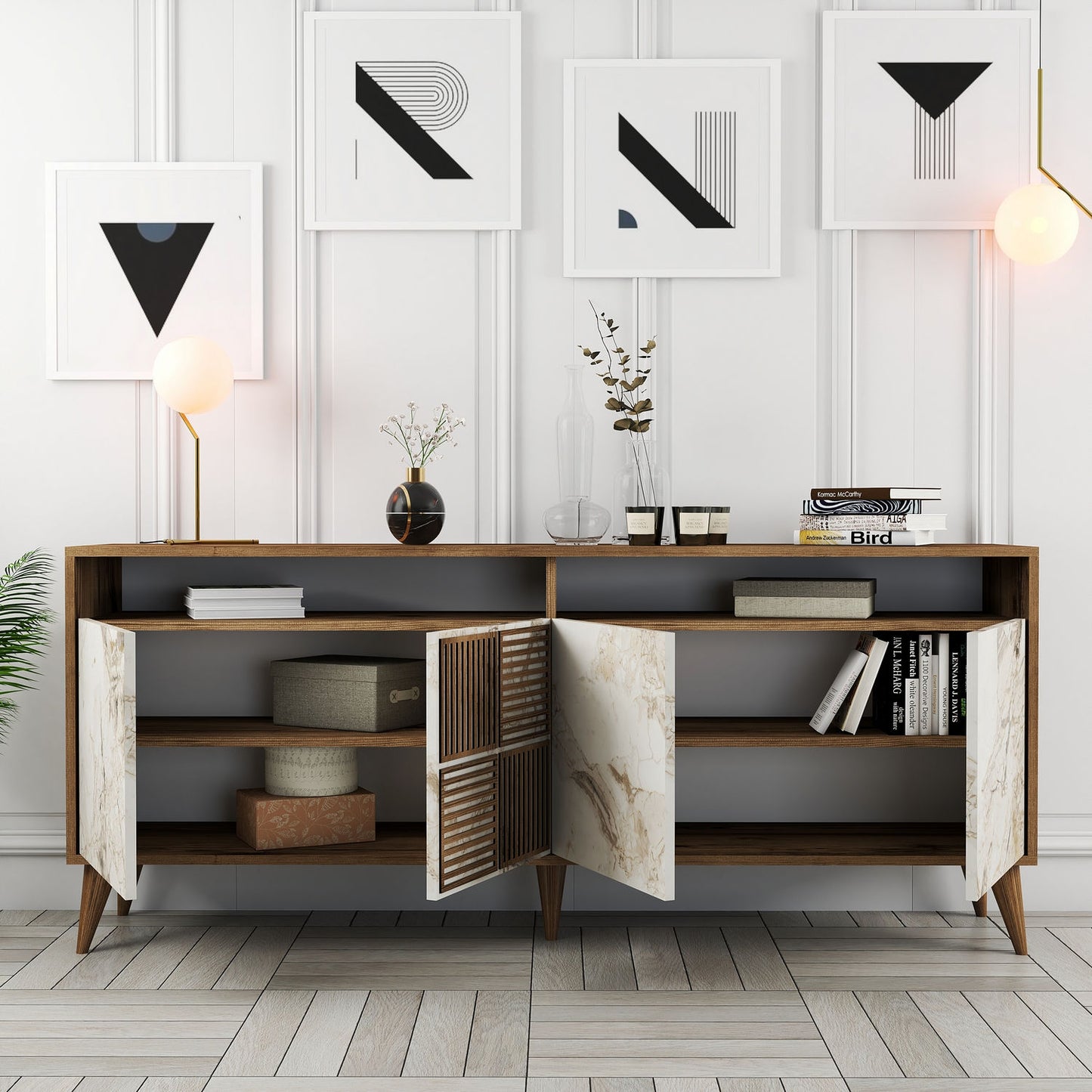 Komoda MILAN MARBLE, Milan - Walnut, White Marble